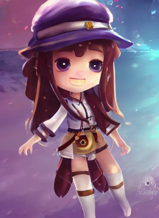 Prompt: female explorer mini cute girl, adoptable, highly detailed, rendered, ray - tracing, cgi animated, 3 d demo reel avatar, style of maple story and aura kingdom, maple story indiana jones, dark skin, cool clothes, soft shade, soft lighting, portrait pose