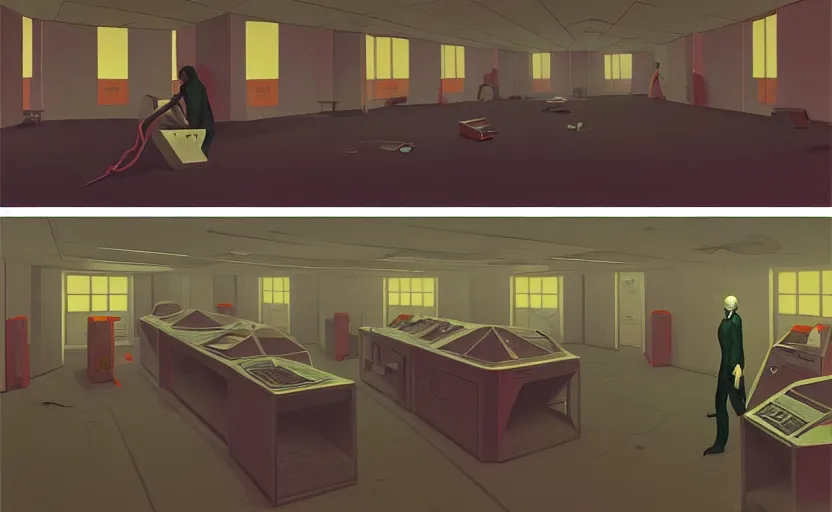 Image similar to Inside secret government bunker room with computers, highly detailed, very coherent, painted by Francis Bacon and Edward Hopper, Wayne Barlowe, painted by James Gilleard, surrealism, airbrush, art by JamesJean