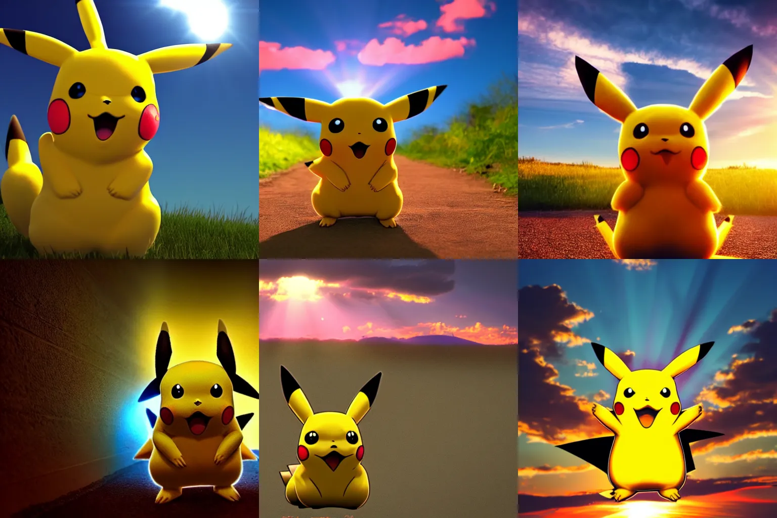 Prompt: pikachu in sunset, real life photo, rim light, god rays, photorealistic, 8k, inspiring, emotional