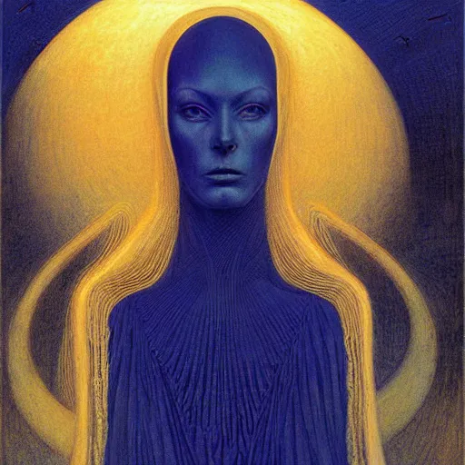 Prompt: portrait of bene gesserit order sister by jean delville