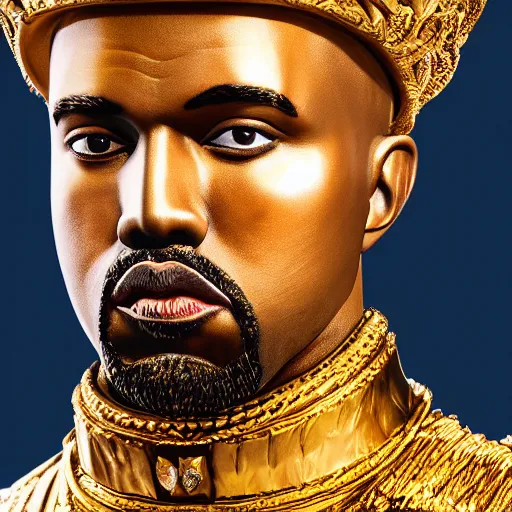 Image similar to Portrait of Kanye West dressed as emperor napoleon, splash art, cinematic lighting, dramatic, octane render, long lens, shallow depth of field, bokeh, anamorphic lens flare, 8k, hyper detailed, 35mm film grain