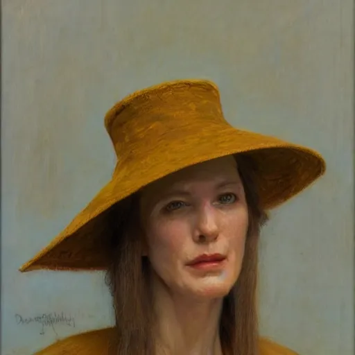 Image similar to portrait of a woman with a giant hat, by donato giancola and berthold woltze.