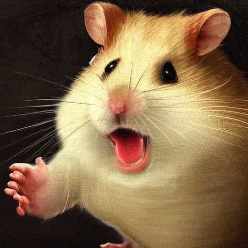 Prompt: portrait of a very stressed, angry hamster, renaissance art, highly detailed, trending on Artstation