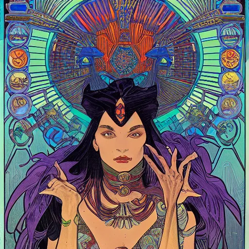 Prompt: portrait of mad aztec queen, symmetrical, by juan gimenez and moebius, alphonse mucha drawing, illustration, clear line
