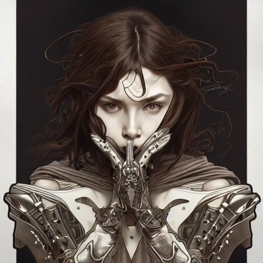 Image similar to metalhead, by artgerm, alphonse mucha, kentaro miura, detailed, intricate details, trending on artstation, hd, masterpiece