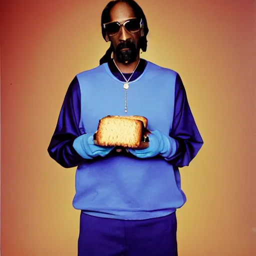 Image similar to Snoop Dogg holding a ham sandwich for a 1990s sitcom tv show, Studio Photograph, portrait, C 12.0