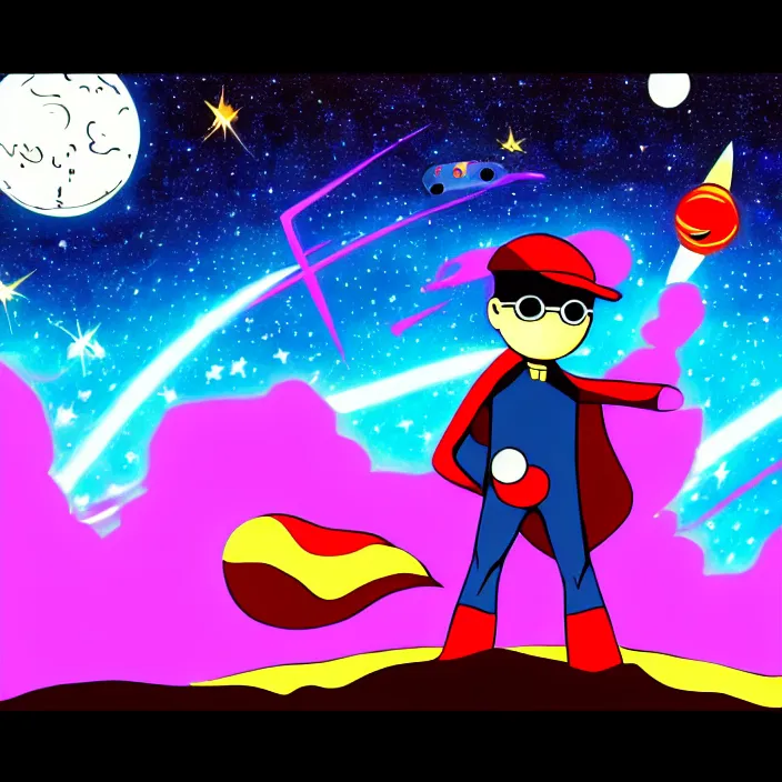 Prompt: starman from earthbound, starman, earthbound, psychedelic background, deep space