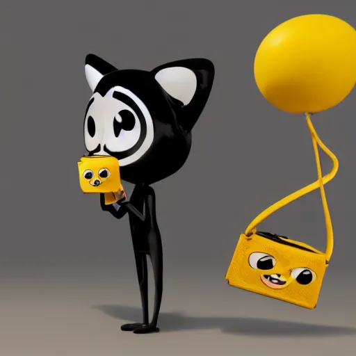 Prompt: felix the cat wearing a cylinder with yellow bag, a comic book style portrait painting, pixar, character design by mark ryden and pixar and hayao miyazaki, unreal 5, daz, hyperrealistic, octane render, cosplay, rpg portrait, dynamic lighting, intricate detail, springtime vibrancy, cinematic