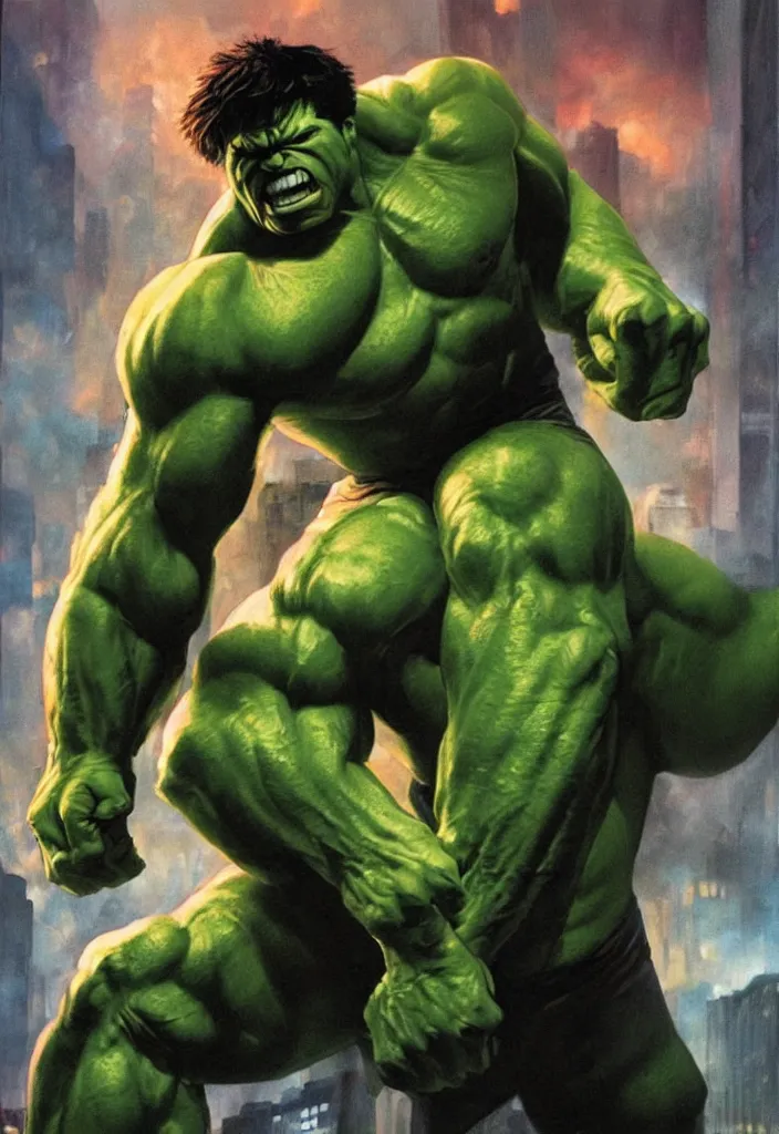 Image similar to a portrait of the incredible hulk looking angry in new york city by alex ross dramatic lighting.