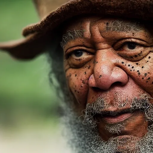 Prompt: morgan freeman starring as gimli in lord of the rings, full body, videogame still, portrait, 4 0 mm lens, shallow depth of field, close up, split lighting, cinematic