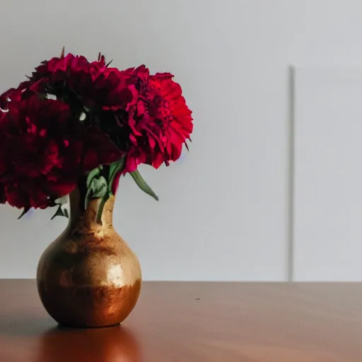 Prompt: dslr photo of a vase on a table, 85mm, f/1.3