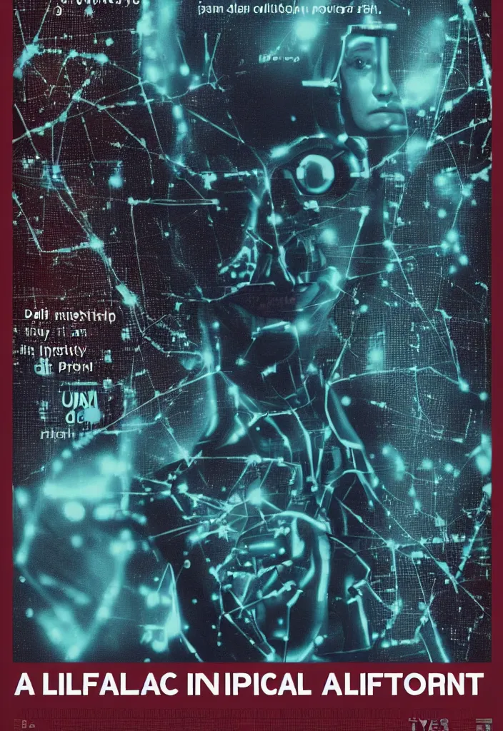 Prompt: a poster for the film about artificial intelligence in the style of polish school of posters