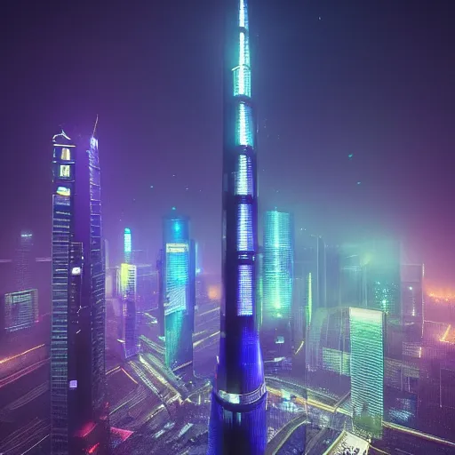 Image similar to cyberpunk shanghai lujiazui in the night seen from below, cityscape, mist, rain, artstation, 8 k