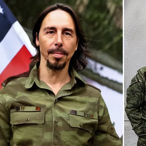 Image similar to pablo iglesias doing the military service