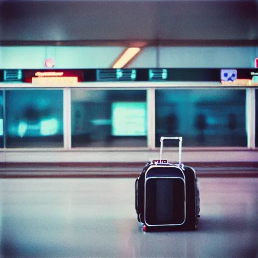 Image similar to “airport photography, various subjects, cinestill 800t, in the style of William eggleston”