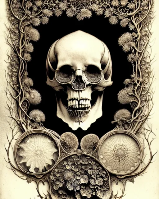 Image similar to art forms of nature by ernst haeckel, memento mori by arthur rackham, ornate antique porcelain beautiful skull mask, ultrasharp, photorealistic, hyperdetailed, octane render, polished, art nouveau, neo - gothic, gothic, intricate ornamental organic filigree, art nouveau botanicals, art forms of nature by ernst haeckel, horizontal symmetry, symbolist, visionary