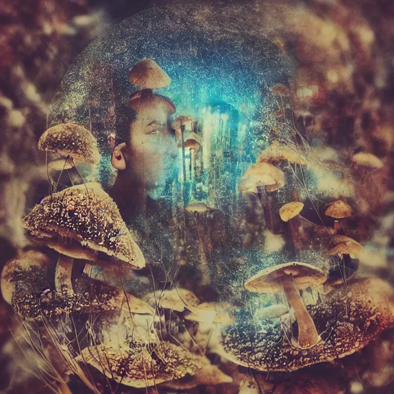 Image similar to double exposure of dally life, symbols of live, explosion, love is the most relevant theme, love is infinity, love is begin of all, 8 k resolution, artistic mode, artistic, trending on instagram, long exposure, love art, serious, fantasy and dreams vibes, mushrooms style and macro style