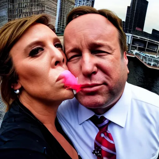 Prompt: gopro shot of alex jones smooching