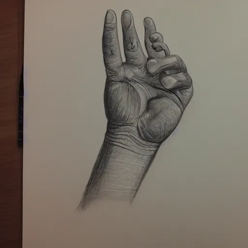 Prompt: a drawing of a hand drawing itself