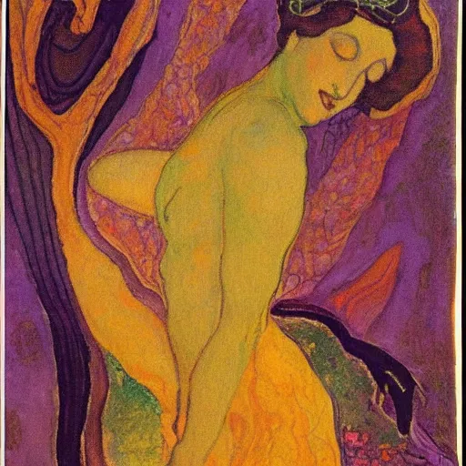 Prompt: a goddess transcending consciousness, egon schele, gustav klimpt