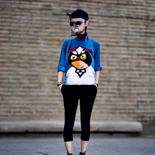 Image similar to angry bird in cool clothes