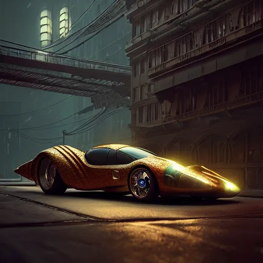 Image similar to cyborg cyber vintage supercar slick warm tones : by michal karcz, daniel merriam, victo ngai and guillermo del toro : ornate, dynamic, particulate, intricate, elegant, highly detailed, centered, artstation, smooth, sharp focus, octane render