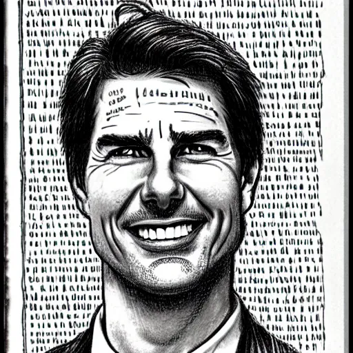 Image similar to a portrait drawing of Tom Cruise drawn by Robert Crumb