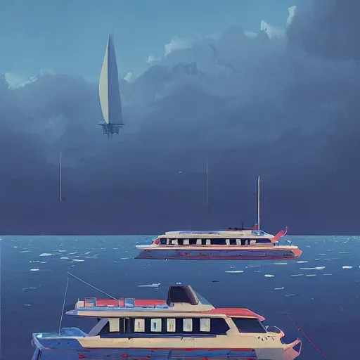 Image similar to yachting club by simon stalenhag