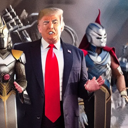 Image similar to film still of Donald trump in Thor Ragnarok