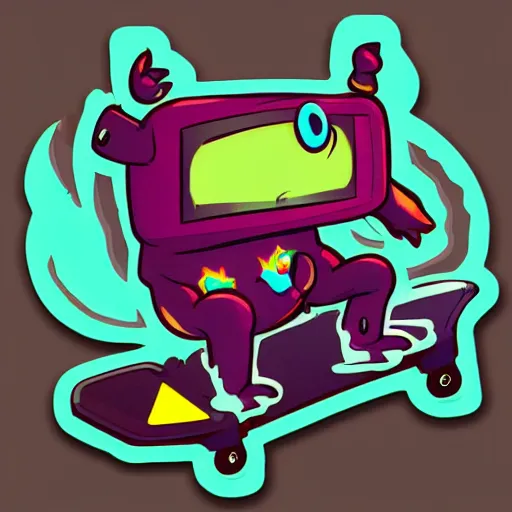 Image similar to cute monster skateboarding, sticker art, cronobreaker, beeple