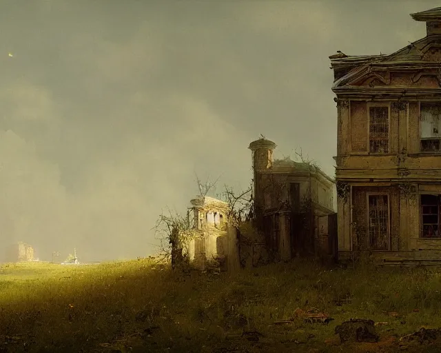 Prompt: matte painting of abandoned house by carl spitzweg