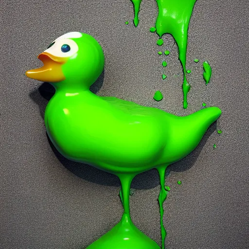 Image similar to rubber duck made of green slime melting on a bathroom, unreal engine 5, excellent composition, trending on artstation, million of likes, ray tracing, natural lighting