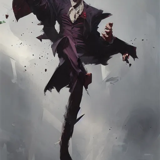 Image similar to joker, dynamic pose, painted by wenjun lin, greg rutkowski