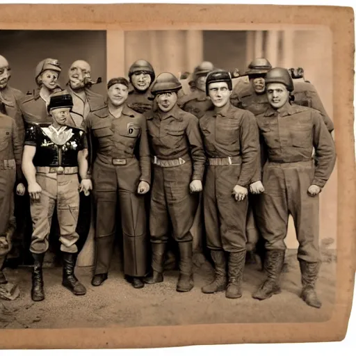 Image similar to world war 2 portrait photo, full body, of a single warhammer 4 0 k space marine taking posing with american troops, rosenthal, baltermants, kerlee, vaccaro