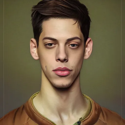 Image similar to Pete Davidson, highly detailed, digital painting, artstation, concept art, smooth, sharp focus, illustration, ArtStation, art by artgerm and greg rutkowski and alphonse mucha and J. C. Leyendecker and Edmund Blair Leighton and Katsuhiro Otomo and Geof Darrow and Phil hale and Ashley wood and Ilya repin and Charlie Bowater