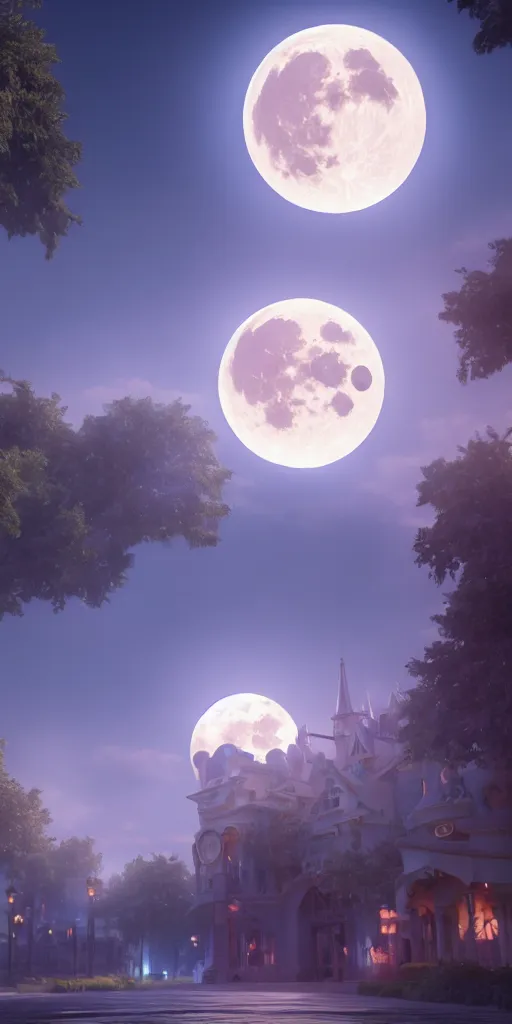 Prompt: magic kingdom zeal, big full moon, 3 d visual anime cinema style, concept art, dreamy, render by octane and blender, hyper realistic, cinematic lighting, unreal engin 5, by dominic mayer, 8 k, vray render, artstation, deviantart