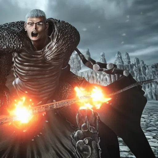 Image similar to guts from berserk, unreal engine 5, photorealistic