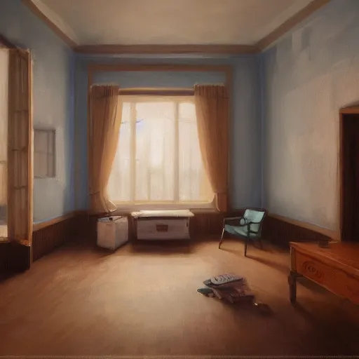 Image similar to a y 2 k room, oil painting, pale colors, high detail, 8 k, wide angle, trending on artstation,