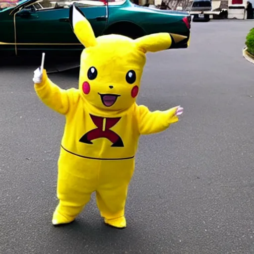 Image similar to elon musk Wearing a pikachu costume