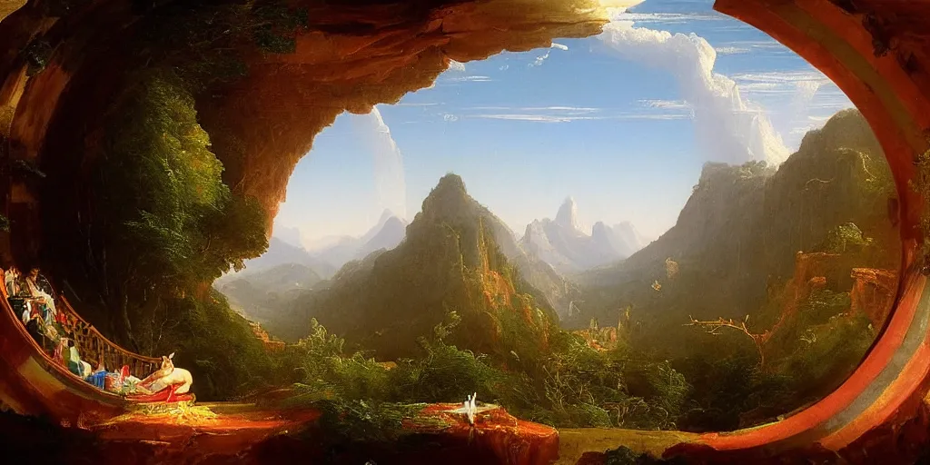 Image similar to an intricate time machine painted by thomas cole