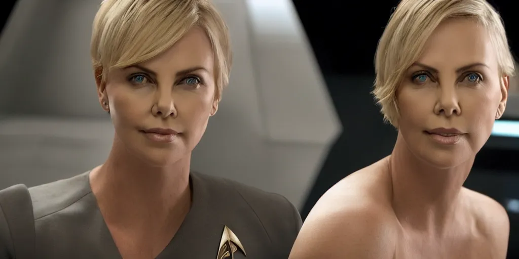 Image similar to Charlize Theron is the captain of the starship Enterprise in the new Star Trek movie