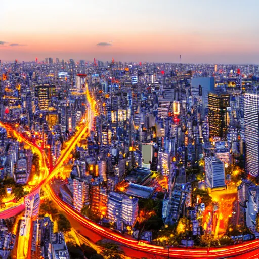 Image similar to The skyline of Tokyo at sunset, photograph, high-resolution, hot on 500px