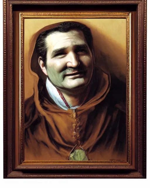 Image similar to frame portrait of ted cruz, court jester in renaissance era, fantasy 3 d render, masterpiece, by donato giancola and greg rutkowski and wayne barlow and zdzisław beksinski, high contrast, realistic face