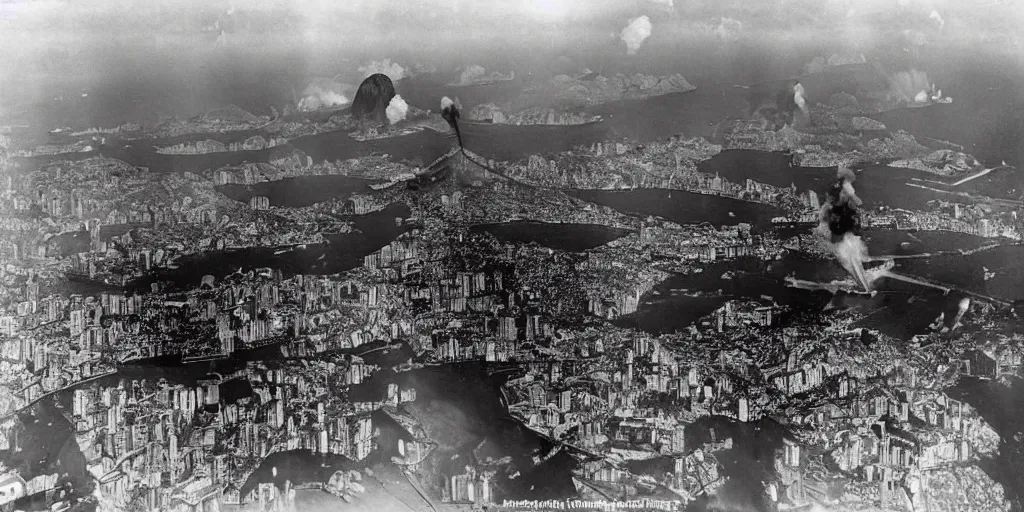Prompt: the bombing of rio de janeiro ( 1 9 3 0 ), historical photograph, highly detailed, 4 k, real, destruction