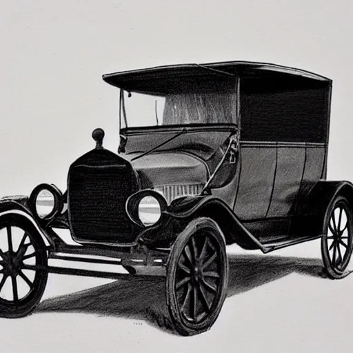 Prompt: a wax crayon sketch of a ford model t