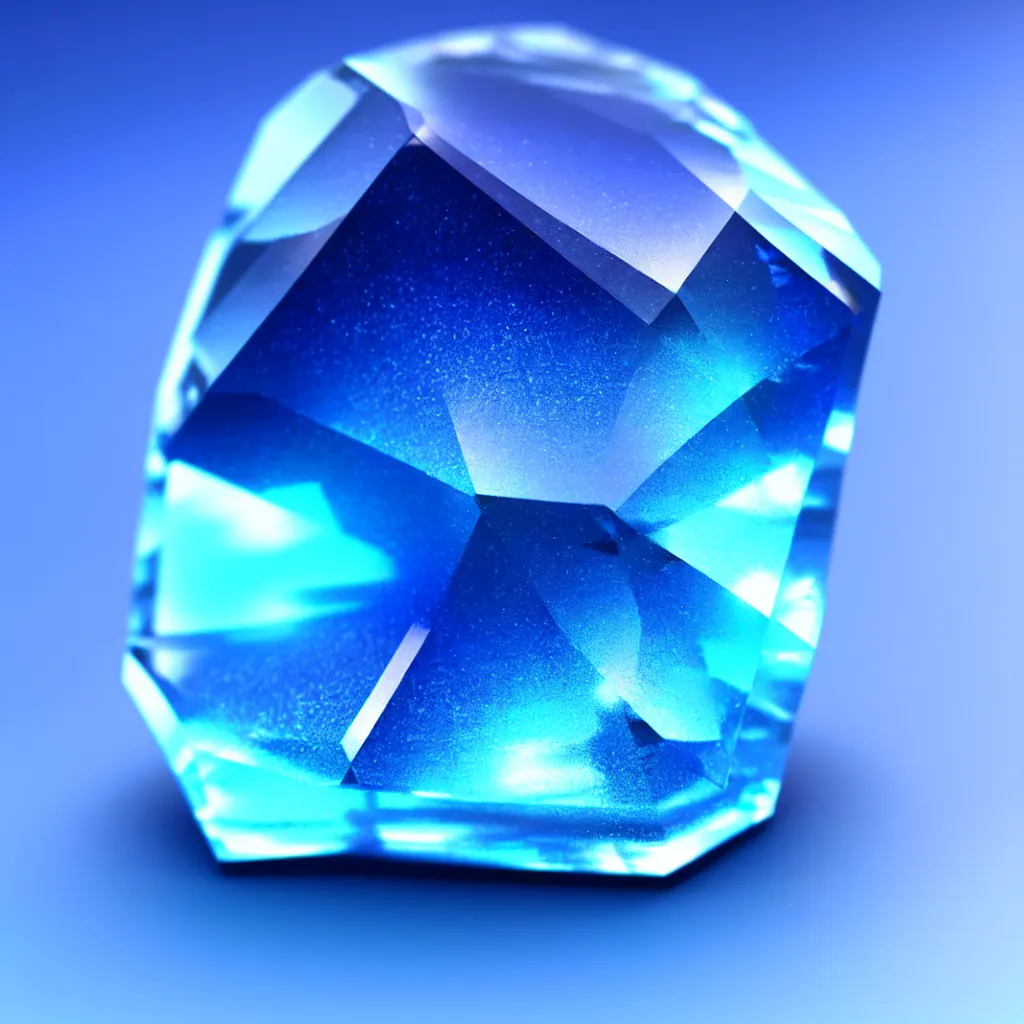 Image similar to crystal gemstone blue rendering, single, photorealistic, bright backround, photography, artstation