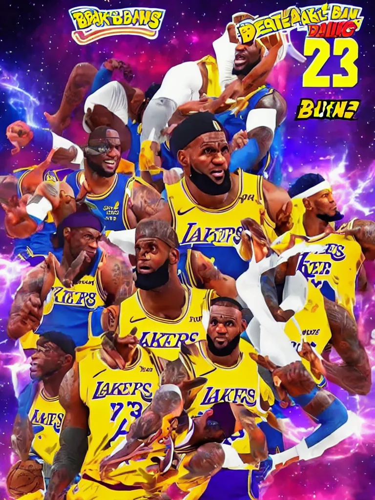 portrait of lebron james purple background yellow, Stable Diffusion