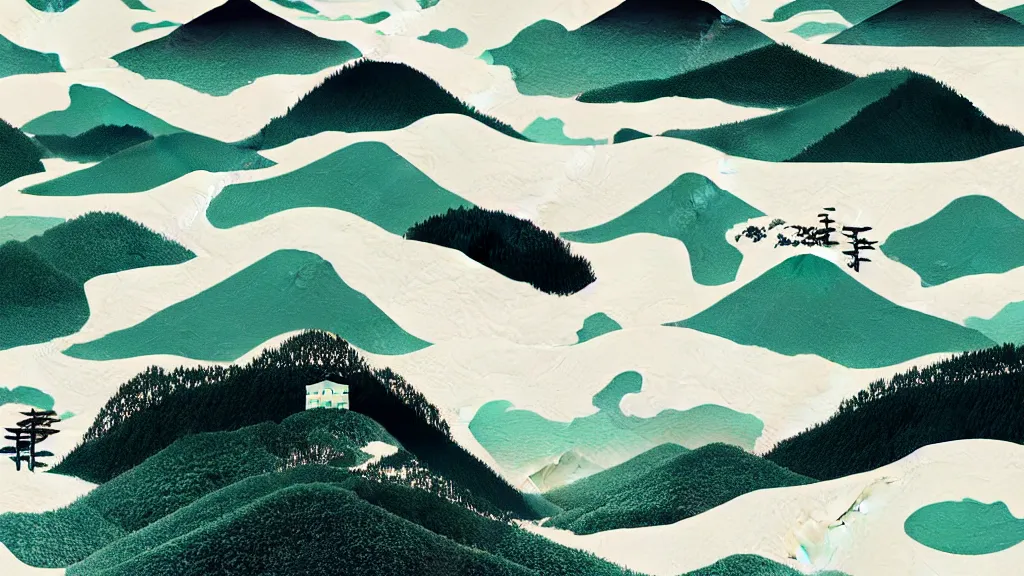 Prompt: dramatic landscape of aomori prefecture, japan, a collage painting, in the style of wes anderson, lola dupre, david hockney, isolated on negative white space background dark monochrome neon fluorescent spraypaint accents volumetric octane render