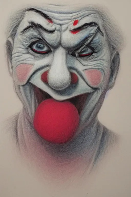 Prompt: chalk pastel drawing of a crying clown, sharp, detailed, behance
