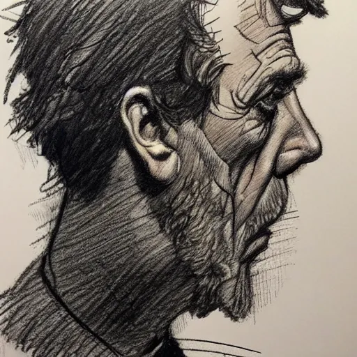 Prompt: a realistic yet scraggly portrait sketch of the side profile of a stern and sophisticated hugh laurie, trending on artstation, intricate details, in the style of frank auerbach, in the style of sergio aragones, in the style of martin ansin, in the style of david aja, in the style of mattias adolfsson